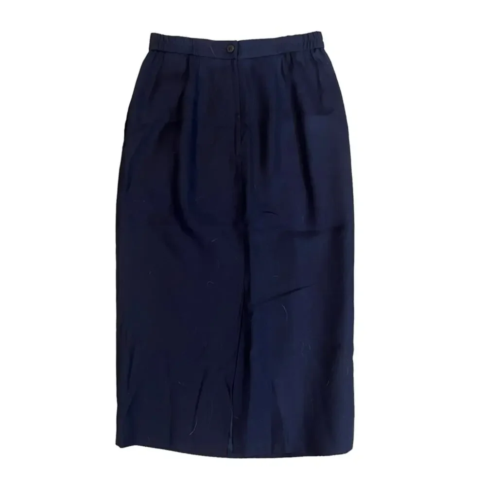 Talbots Petites Skirt Womens 6P Navy Blue Pleated Midi‎ Lined Zip Closure